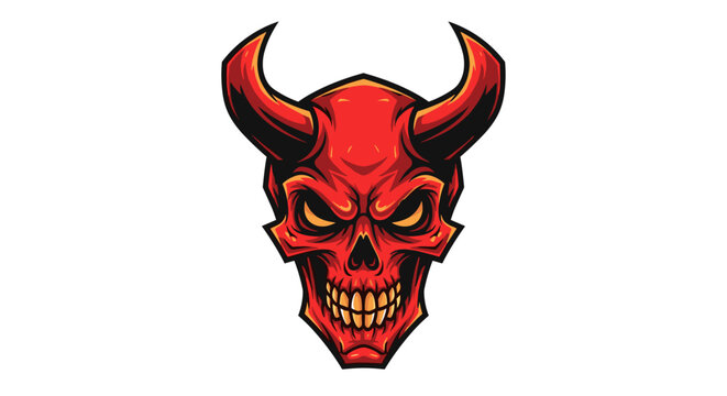 Red Devil Skull with Horns Illustration.