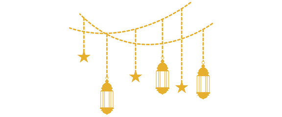 Arabic ornament lanterns ramadan kareem banner. Line islamic style decorations, islam outline decorative background. Oriental lamps decent vector png