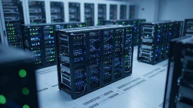 Data center with server racks for information technology processing