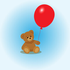 A brown bear is sitting and holding a red ball in its paws. The concept of love, Valentine's Day, and March 8