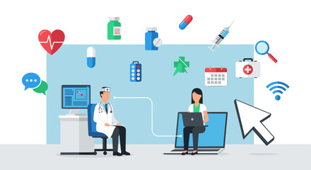 Doctor and Patient Telemedicine Consultation Online.