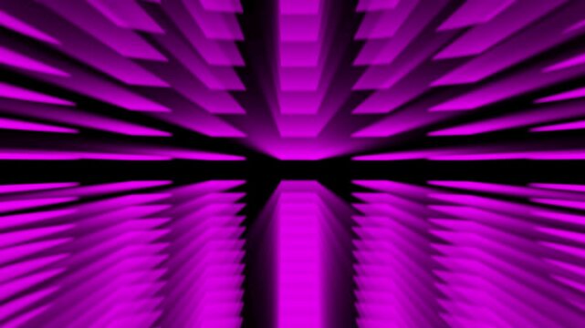 Abstract purple glowing 3d geometric block animation pattern on black background