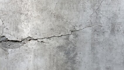 Obraz premium Close-up of a textured, weathered gray concrete wall. A large crack runs diagonally across the surface