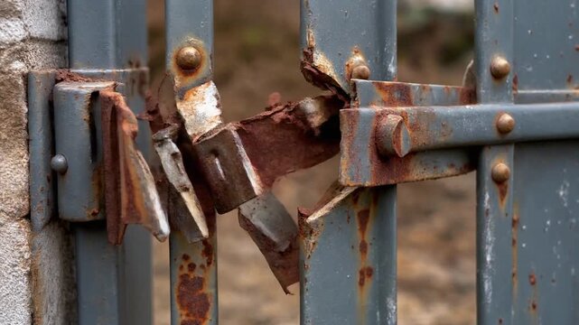 Rusty Metal Gate with Hinges and Latch.