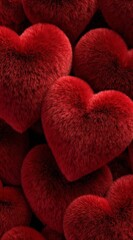 Obraz premium a pile of furry red hearts - valentines day background