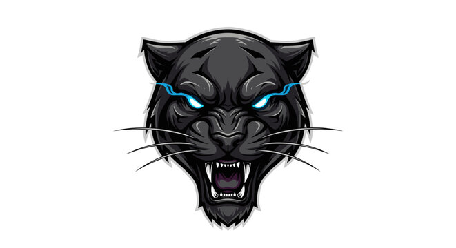 Black Panther Head Illustration with Glowing Eyes.