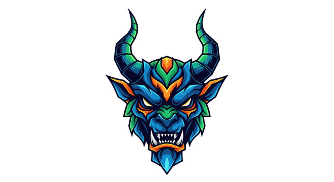 Colorful Cartoon Demon Head Illustration.