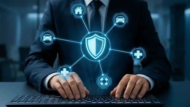 Digital health insurance policy, family life financial protection with online service for risk management, saving, assurance, guarantee business, accident, long-term personal planning