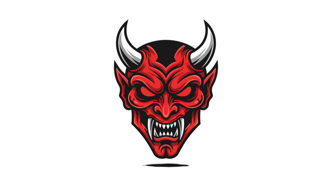 Red Devil Face with Horns and Sharp Teeth.