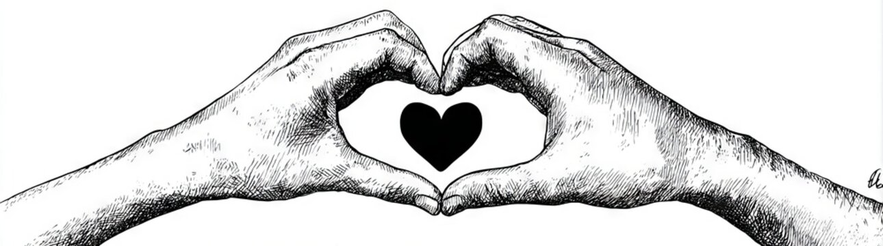 A heart hand gesture serves as my Valentine's Day love message, depicted in a modern illustration