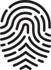 Black fingerprint icon on a white background, symbolizing identity verification, security and personal data, vector illustration editable file