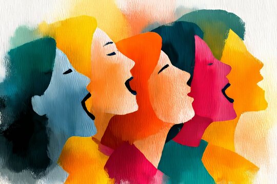 Illustration de femmes brandissant le point en l'air le 8 mars, journ&eacute;e des droits de la femme - illustration ia