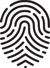 Black fingerprint icon on a white background, symbolizing identity verification, security and personal data, vector illustration editable file