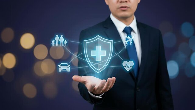 Digital health insurance policy, family life financial protection with online service for risk management, saving, assurance, guarantee business, accident, long-term personal planning