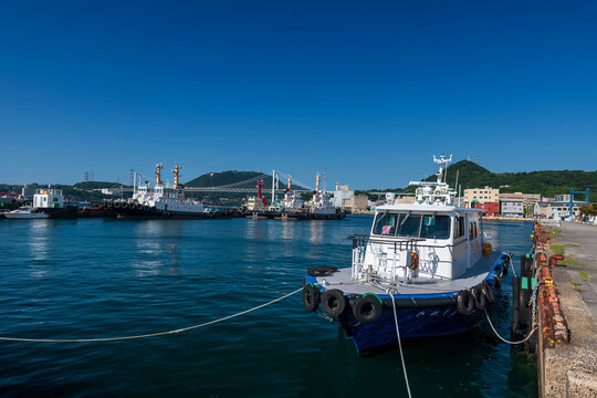 Fishing boat and cargo ship at Mojiko town port,Kitakyushu