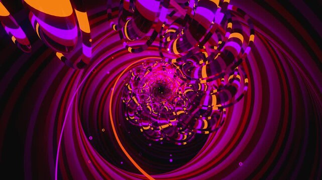 Seamless VJ loop with glowing organic tentacles spiral tunnel and psychedelic motion for high-tech club visuals, electronic music festivals, stage screens and for LED video walls