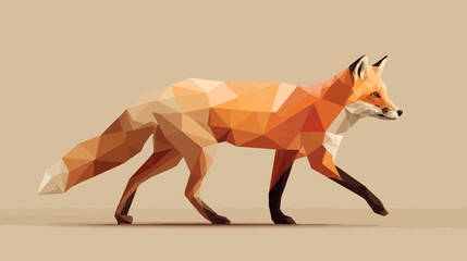 Obraz premium Low-poly illustration of a fox walking, rendered with geometric shapes and a warm color palette