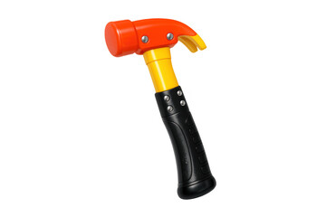 Colorful plastic toy hammer for kids playing builder, construction, and handyman games, celebrating childhood and imagination