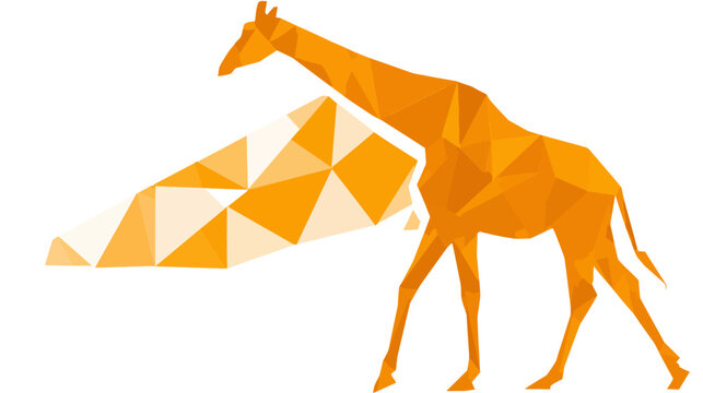 A geometric illustration of an animal with long neck and leg silhouettes and triangular shapes
