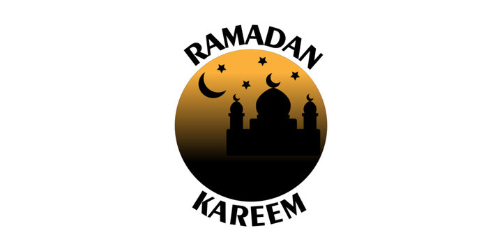 Mosque silhouette in circle with Ramadan Greetings.