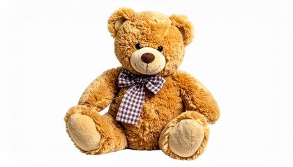 Obraz premium Adorable Teddy Bear Sitting Isolated on White Background for Childrens Product Photography.