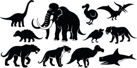 Collection of prehistoric and extinct animal silhouettes © MSTNAZIA