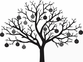 Obraz premium A silhouetted tree adorned with decorative patterned sphere ornaments