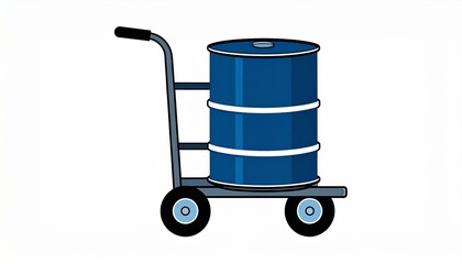 Blue Barrel on Hand Truck Illustration for Industrial or Transportation Themes Clean Vector Art.