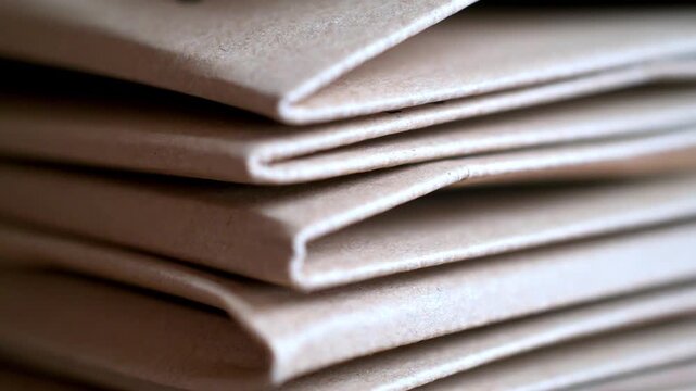 Closeup Of Kraft Paper Envelopes Stacked In A Layered Tan Paper Packaging Scene