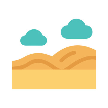 Flat design landscape with rolling hills and blue clouds