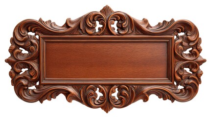 A beautifully crafted wooden picture frame with intricate carvings on a white background.