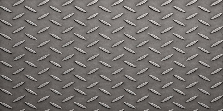 Seamless industrial diamond plate texture featuring a shiny silver metallic steel pattern on a hard grey aluminum sheet surface for construction and heavy industry material backgrounds
