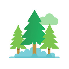 Fototapeta premium Minimalist forest scene with trees and cloud design