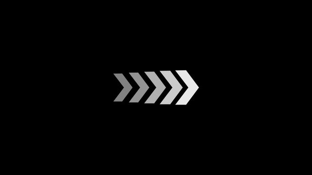 White direction concept arrow icon on black background. Abstract arrows indicates the direction of the overlay video.