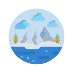Naklejka premium Mountain landscape with water and trees in circle format