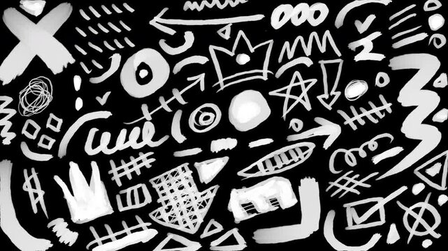 4K Animated Graffiti Street Art Elements and Hand Drawn Doodles on Alpha Transparent Background