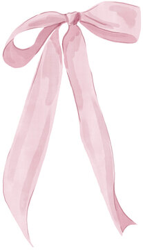 Cute ribbon bow with watercolor drawing