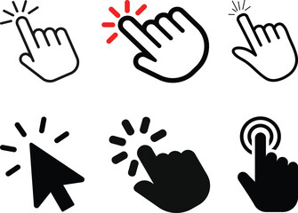 Obraz premium Click cursor icon collection. Set of computer mouse symbol. Arrow, hand, hourglass, mouse, zoom click icons. Computer mouse click cursor arrow and loading icons. Mouse click cursor symbol