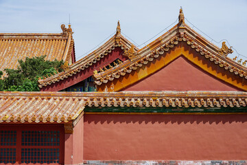 The Forbidden City,Traditional Chinese architecture with ornate tiled roofs and red walls