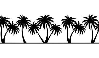 Obraz premium Seamless palm tree silhouette vector border in black isolated on white