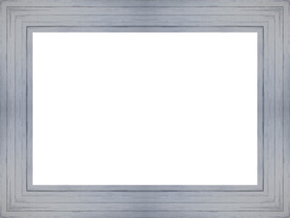 Breiter leerer rechteckiger grauer Bilderrahmen aus Holz mit weißen Hintergrund