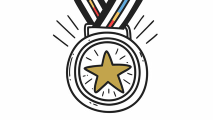 Illustration of a gold star medal with a ribbon and radiating lines on a white background art on transparent background silhouette