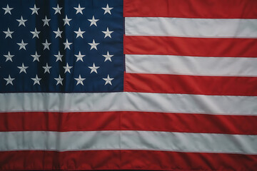 Fototapeta premium American flag waving in close-up with stars and stripes on dark blue background for patriotic celebration