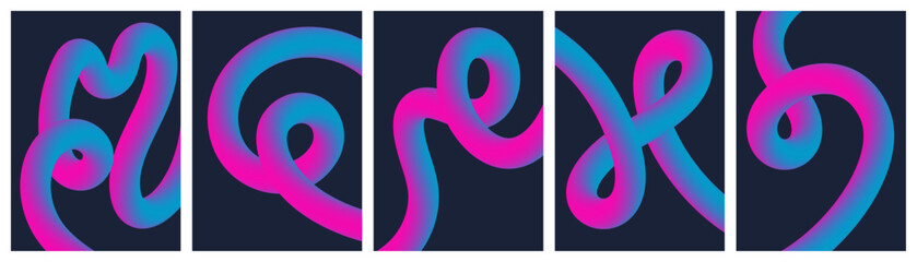 Obraz premium Abstract 3D fluid gradient tubes vertical banners set in neon colors