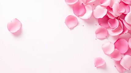 Soft Pink Rose Petals Scattered Gracefully on a Clean White Background.