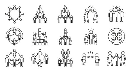 Collection of Business Teamwork and Hierarchy Icons.