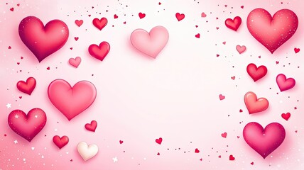 Romantic Pink Hearts Scattered on Soft Gradient Backdrop for Valentines Day.