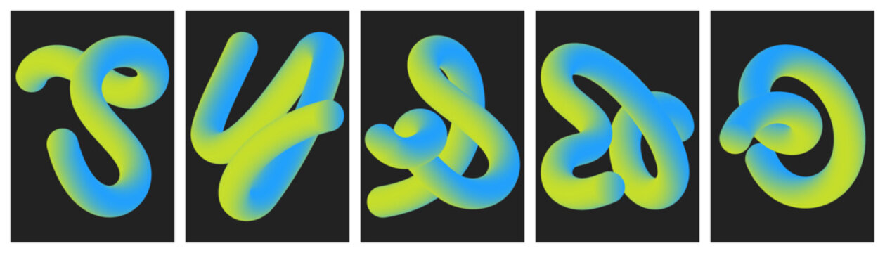 3D yellow and blue gradient curved tube shapes on dark grey background