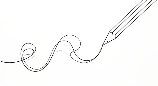 A black and white illustration of a pencil drawing a wavy line on a piece of paper with a dotted line
