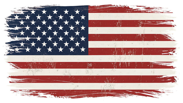 Vintage Distressed American Flag Illustration with Faded Texture and Patriotic Symbolism
